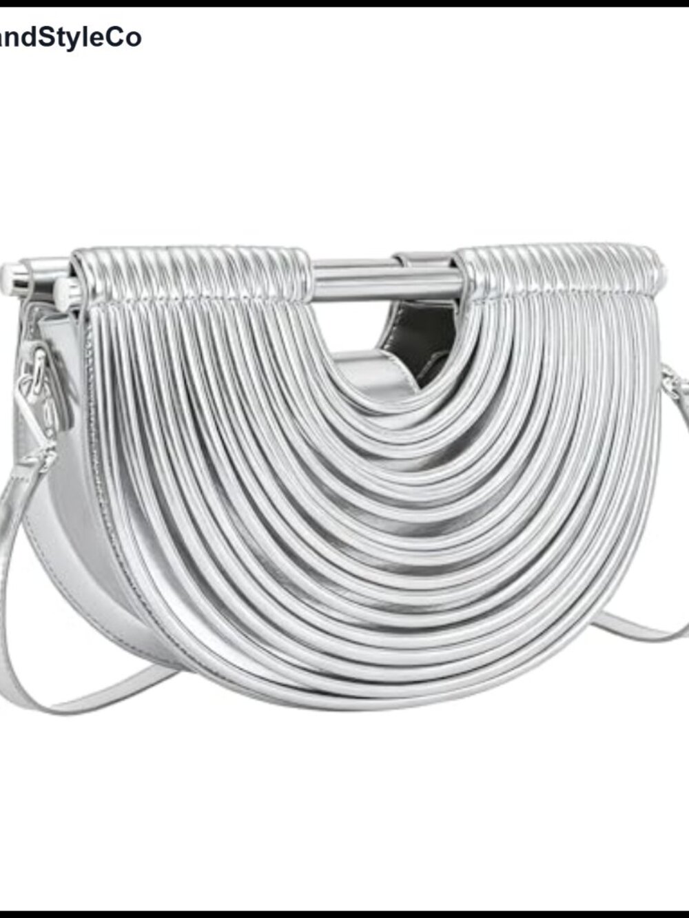 Half-Moon Clutch Purse Textured Metallic PU Leather Evening Bag